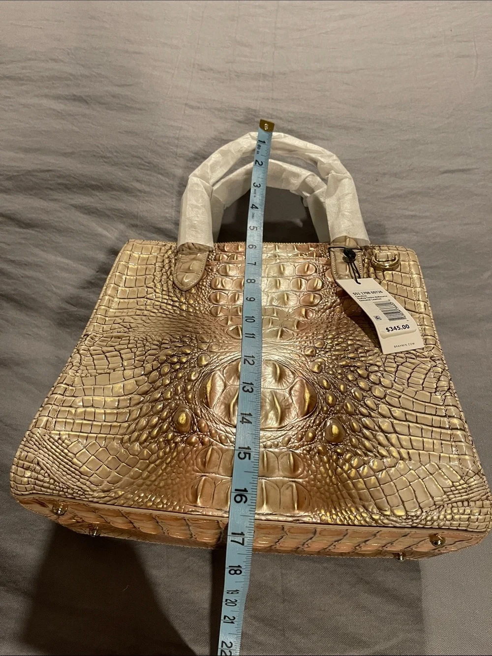 Brahmin Metallic Brown Croc-Embossed Leather Satchel